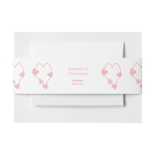 Pink Coloured Butterfly Heart Design Wedding Invitation Belly Band