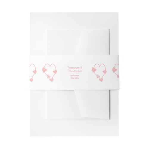 Pink Coloured Butterfly Heart Design Wedding Invitation Belly Band