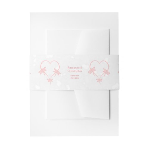 Pink Coloured Dragonfly Heart Design Wedding Invitation Belly Band