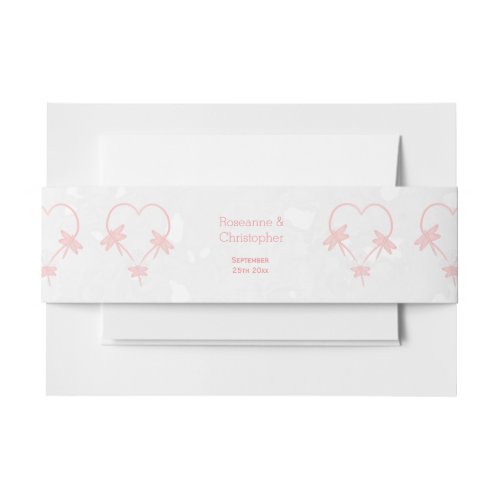 Pink Coloured Dragonfly Heart Design Wedding Invitation Belly Band