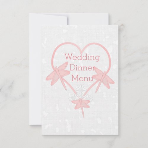 Pink Coloured Dragonfly Heart Wedding Dinner Invitation