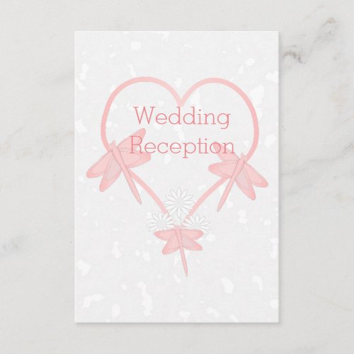 Pink Coloured Dragonfly Heart Wedding Reception Enclosure Card