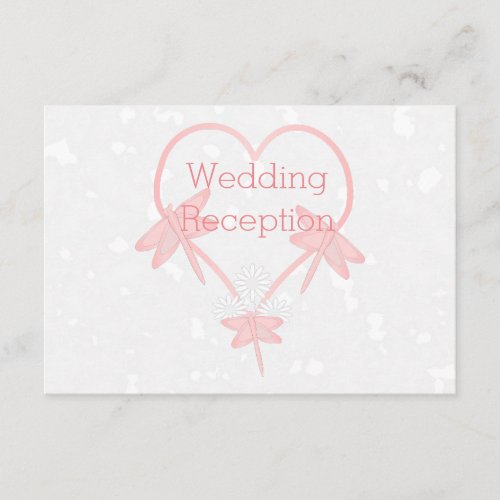 Pink Coloured Dragonfly Heart Wedding Reception Enclosure Card