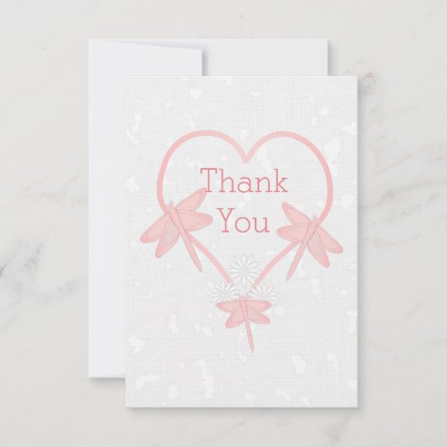 Pink Coloured Dragonfly Heart Wedding Thank You Invitation