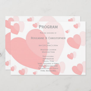 Pink Coloured Hearts Design Wedding Program