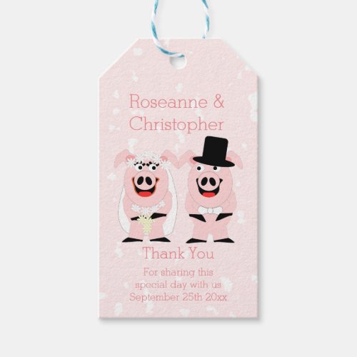 Pink Coloured Pig Design Wedding Gift Tags
