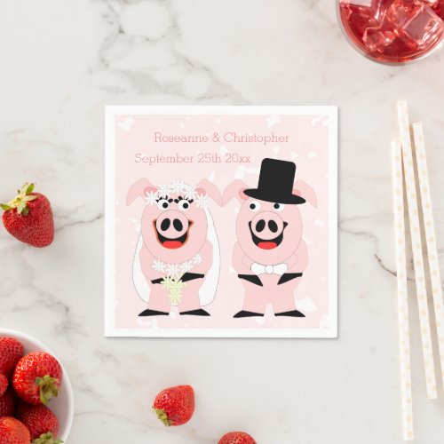 Pink Coloured Pig Design Wedding Napkins