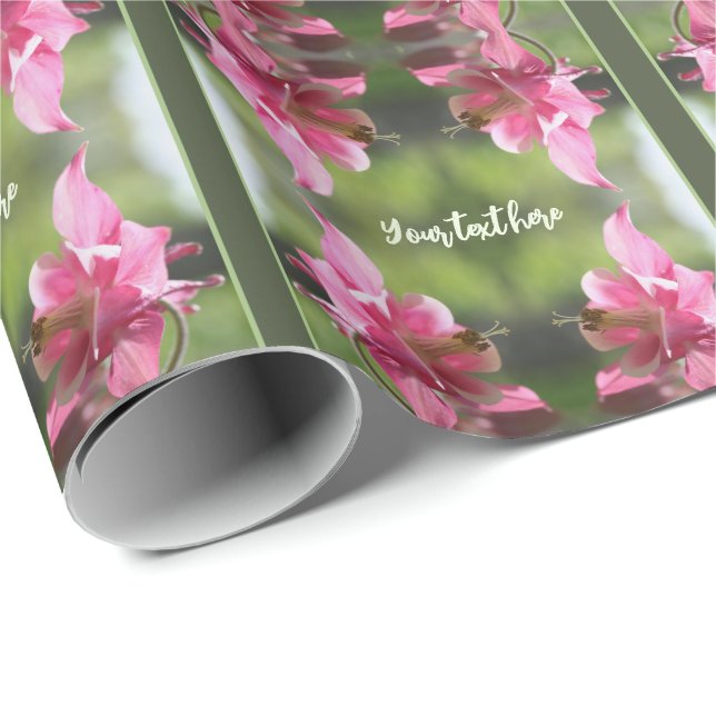 Pink Columbine Flower Close Up Personalized Wrapping Paper (Roll Corner)