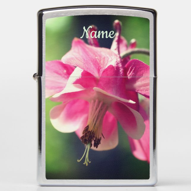 Pink Columbine Flower Close Up Personalized Zippo Lighter (Front)