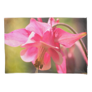 Pink Columbine Flower Close Up Pillow Case