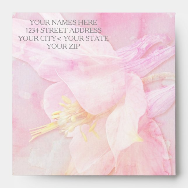 PINK COLUMBINE FLOWER WATERCOLOR SPLASH ENVELOPE (Front)