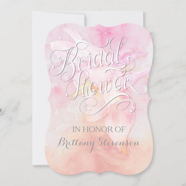 PINK COLUMBINE FLOWER WATERCOLOR SPLASH WEDDING INVITATION (Front)