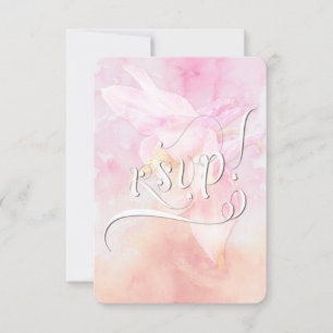 PINK COLUMBINE FLOWER WATERCOLOR SPLASH WEDDING RSVP CARD