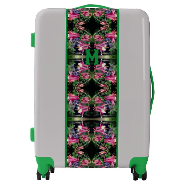 Pink Columbine Flowers Abstract Monogram  Luggage (Front)