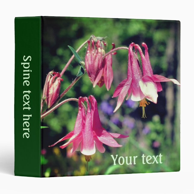Pink Columbine Flowers Close Up Personalized 3 Ring Binder (Front/Spine)