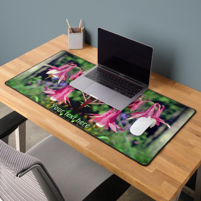 Pink Columbine Flowers Close Up Personalized Desk Mat (Office 2)