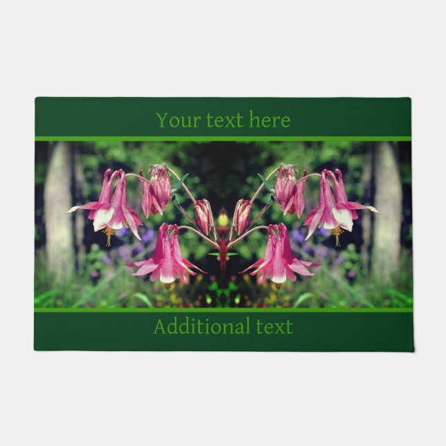 Pink Columbine Flowers Close Up Personalized Doormat (Front)