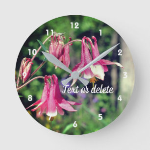 Pink Columbine Flowers Close Up Personalized Round Clock