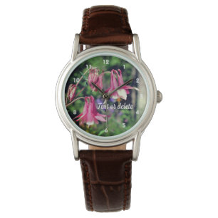 Pink Columbine Flowers Close Up Personalized Watch