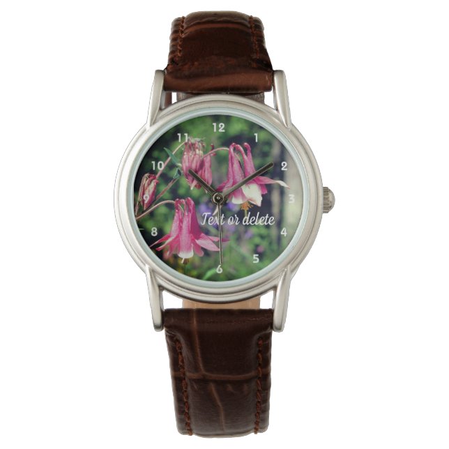 Pink Columbine Flowers Close Up Personalized Watch (Front)