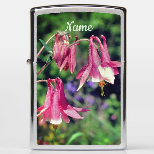 Pink Columbine Flowers Close Up Personalized Zippo Lighter (Front)