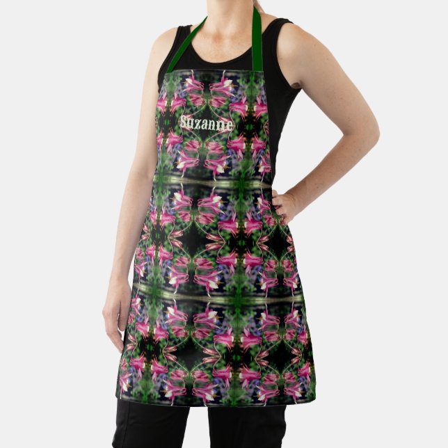 Pink Columbine Flowers Pattern Personalized  Apron (Insitu)
