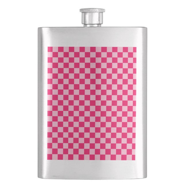 Pink Combination Classic Checkerboard by STaylor Hip Flask (Front)