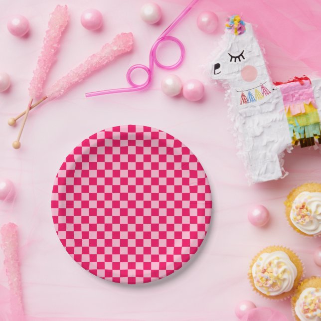 Pink Combination Classic Checkerboard by STaylor Paper Plates (Party)