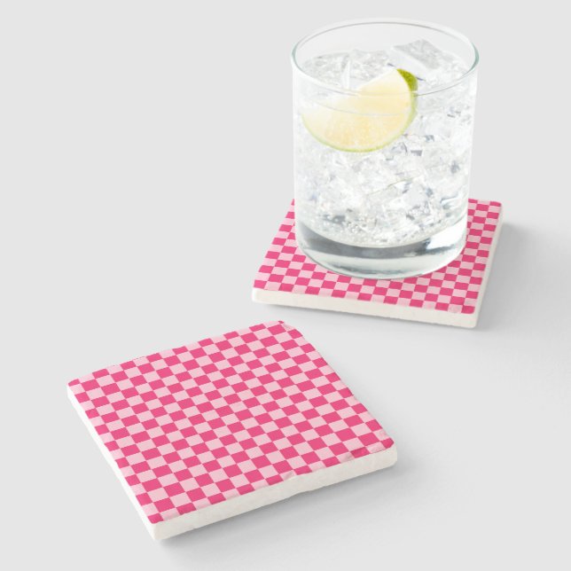 Pink Combination Classic Checkerboard by STaylor Stone Coaster (Side)