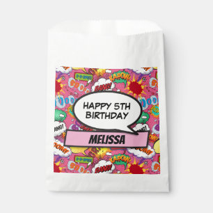Pink Comic Book Superhero Birthday Party Favor Bag