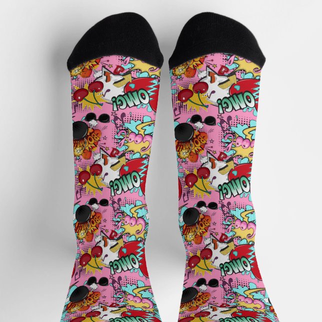 Pink Comic  Pattern Socks (Top)