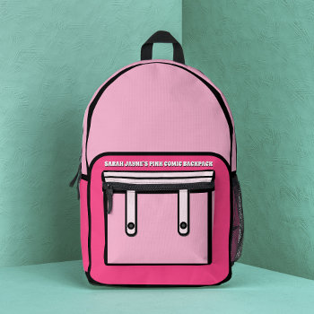 Pink Comic Style Cartoon Printed Backpack by mothersdaisy at Zazzle