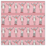 Pink Comic Style Lovebird Robots Patterned Fabric