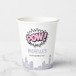 Pink Comics Book Superhero Birthday Paper Cups