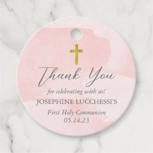 Pink Communion Tags, Girl Baptism Tags,Christening Favor Tags