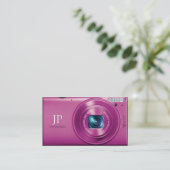 Pink Compact Camera Photographer Business Card (Standing Front)