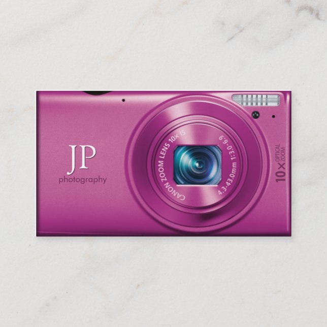 Pink Compact Camera Photographer Business Card (Front)