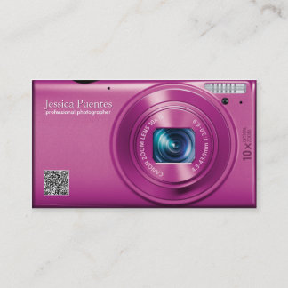 Pink Compact Camera Professional Photographer Business Card