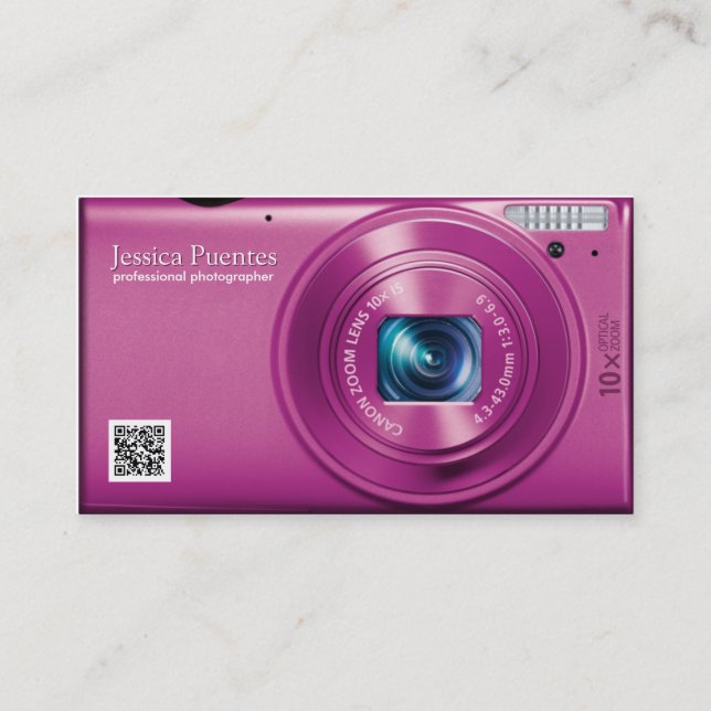 Pink Compact Camera Professional Photographer Business Card (Front)