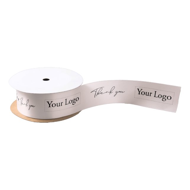 Pink Company Logo Business Thank you Packaging Satin Ribbon (Spool)