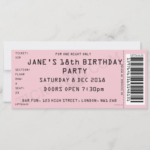 Pink Concert Ticket Party Invitation