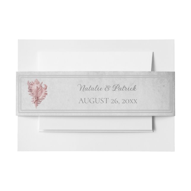 Pink Conch Shell Invitation Belly Band (Front Example)