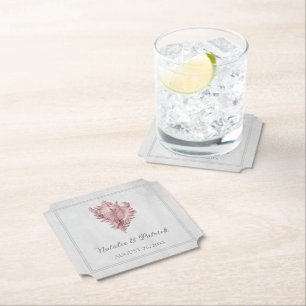 Pink Conch Shell Wedding Paper Coasters