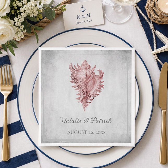 Pink Conch Shell Wedding Paper Napkins (Pink Conch Shell Wedding Paper Napkins)