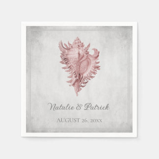 Pink Conch Shell Wedding Paper Napkins