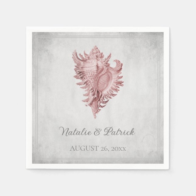Pink Conch Shell Wedding Paper Napkins (Front)