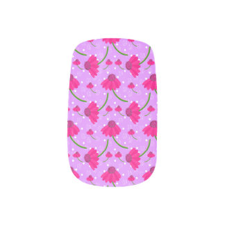 pink Cone flower and dots Minx Nail Art