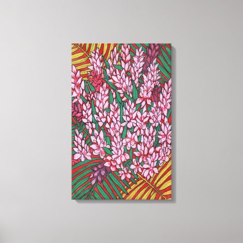 Pink Cone Ginger Alpinia Tropical Flowers Floral  Canvas Print