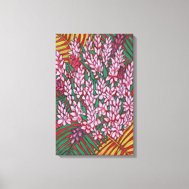Pink Cone Ginger Alpinia Tropical Flowers Floral  Canvas Print (Front)