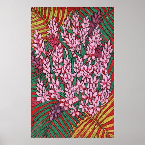 Pink Cone Ginger Alpinia Tropical Flowers Floral P Poster